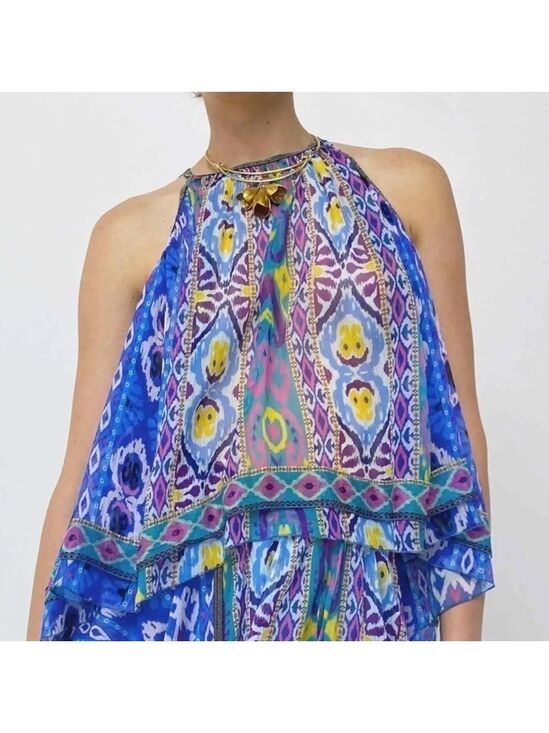 Zara Dresses & Skirts - ZARA Printed Halter top swing multicoloured top L Rainbow Coastal Resortwear